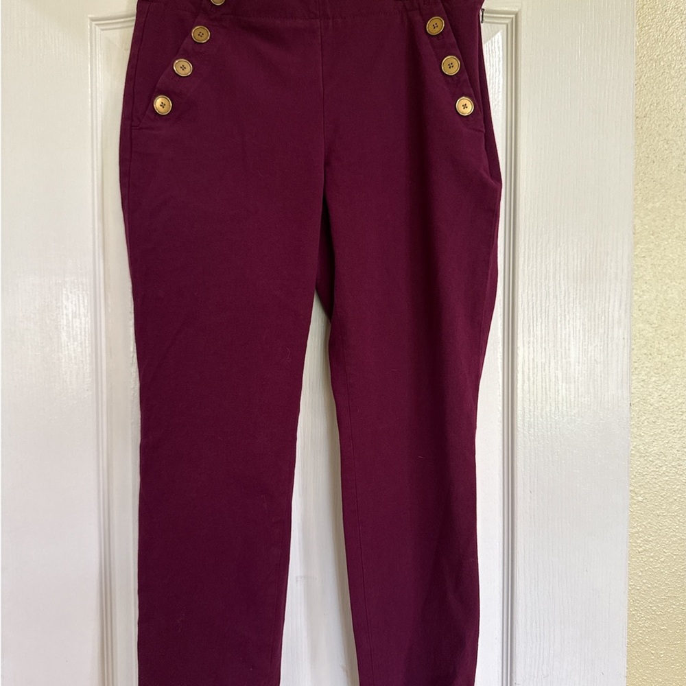 Banana Republic Sloan Sailor Pants Burgundy Skinny Fit Gold Buttons Size 6 - Picture 2 of 9